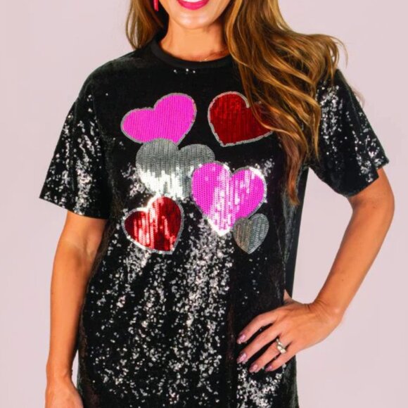 Simply Southern Hearts Valentine Sequins Dress Top ~ L/XL ~ NWT - Picture 2 of 5